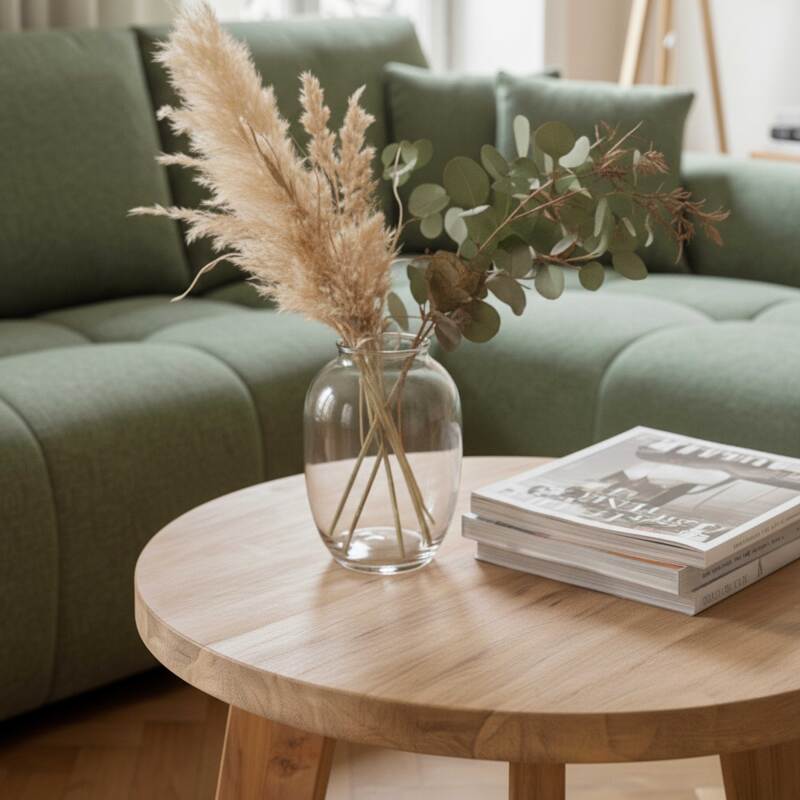 Tavolino da salotto in teak massello riciclato rotondo Ø50 cm stile boho (2/6)