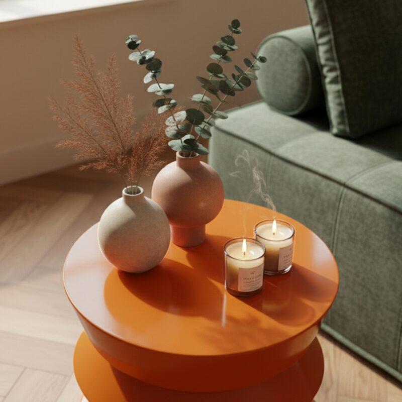 Tavolino da salotto effetto laccato rotondo Ø40 cm stile retrò (2/4)