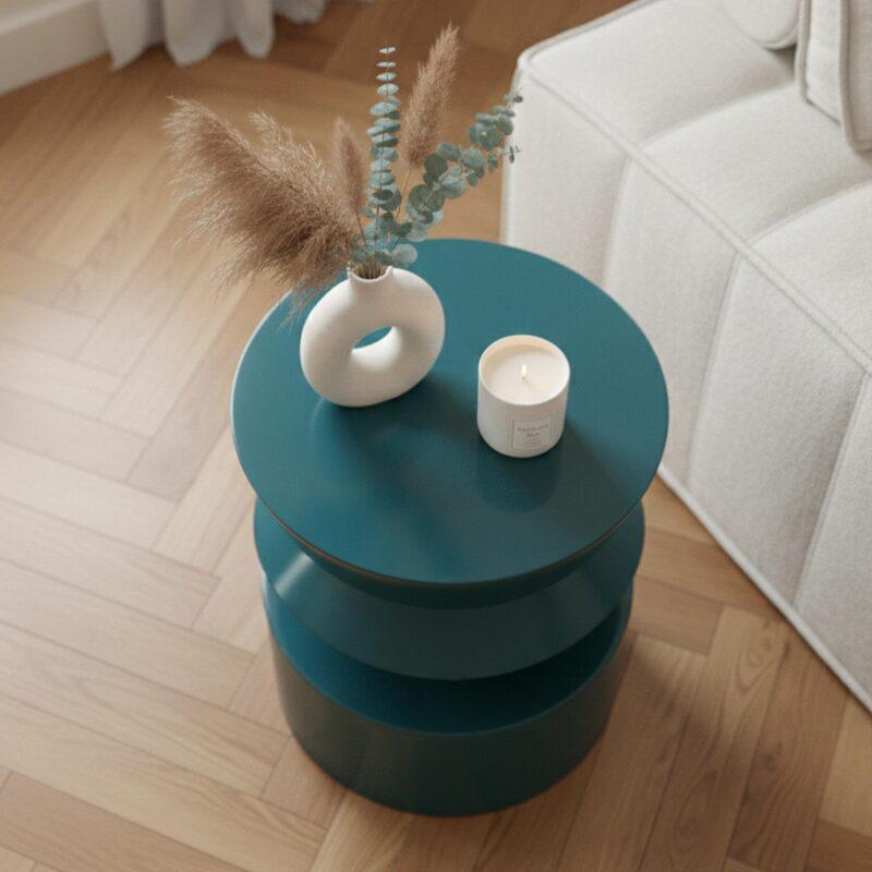 Tavolino da salotto effetto laccato rotondo Ø40 cm stile retrò (2/4)