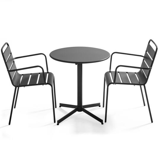 Tavolo da giardino rotondo da bistrò ⌀70 x 72 cm pieghevole e 2 sedie con braccioli in metallo