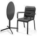 Tavolo da giardino rotondo da bistrò ⌀70 x 72 cm pieghevole e 2 sedie con braccioli in metallo
