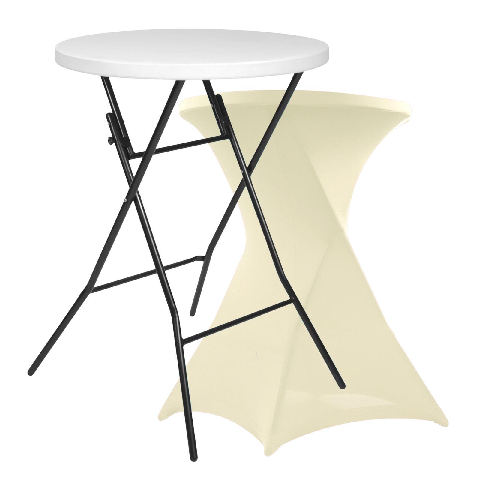 Tavolo alto pieghevole 80x110 cm e copertura elastica avorio