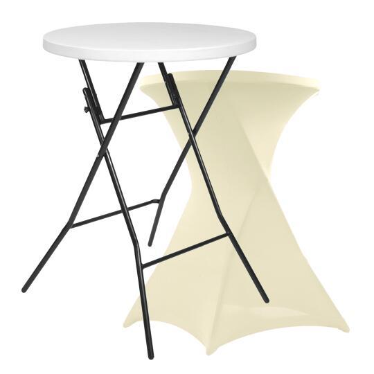 Tavolo alto pieghevole 80x110 cm e copertura elastica avorio