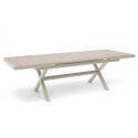 Tavolo da giardino allungabile in alluminio e ceramica effetto legno 200/260x100 cm e 10 sedie in textilene