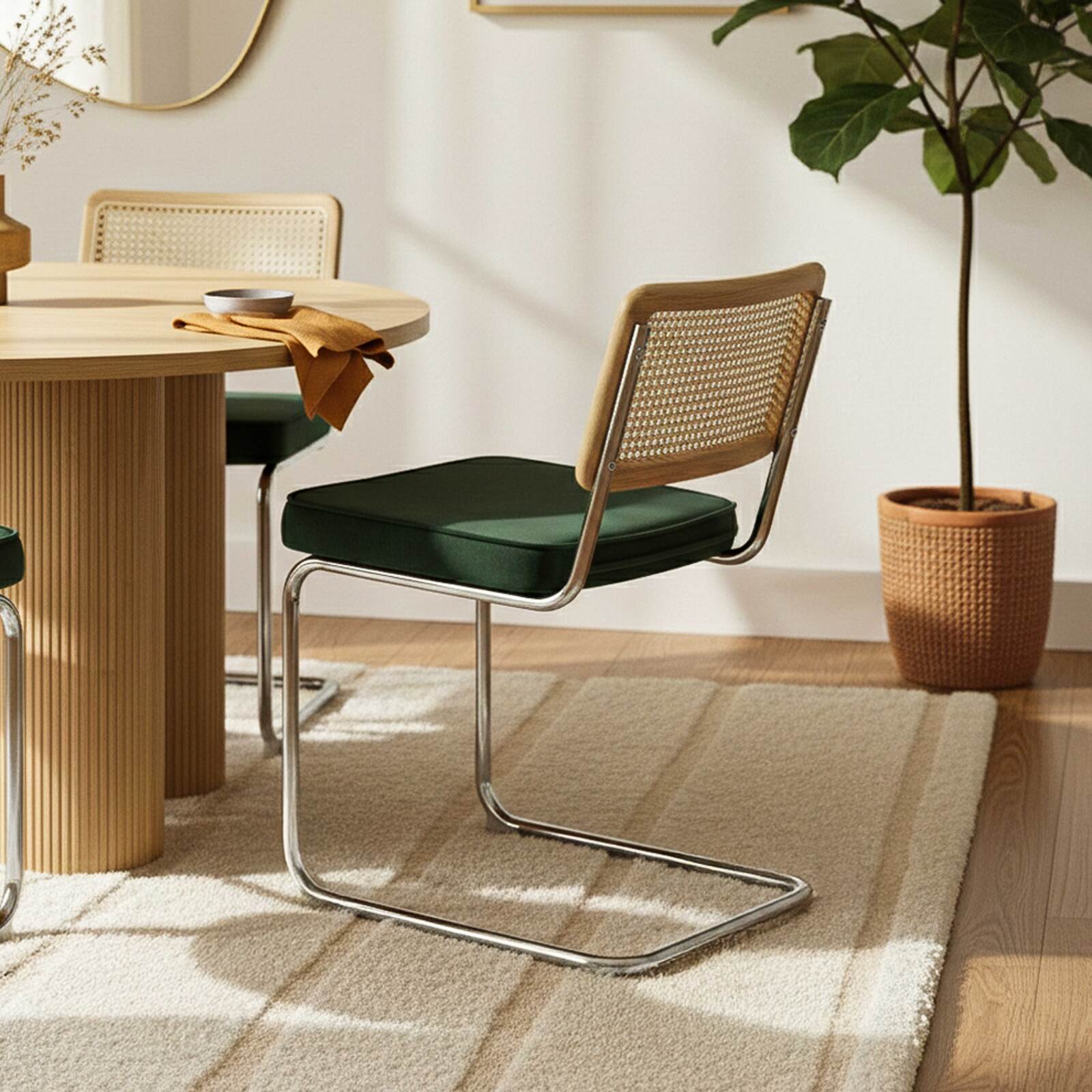 Sedie in velluto e metallo con schienale in stile intreccio - Set di 2