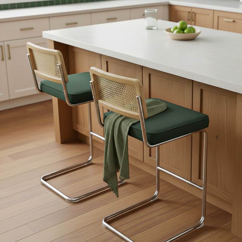 Sedie alta in velluto e metallo con schienale in stile intreccio - Set di 2 (2/7)