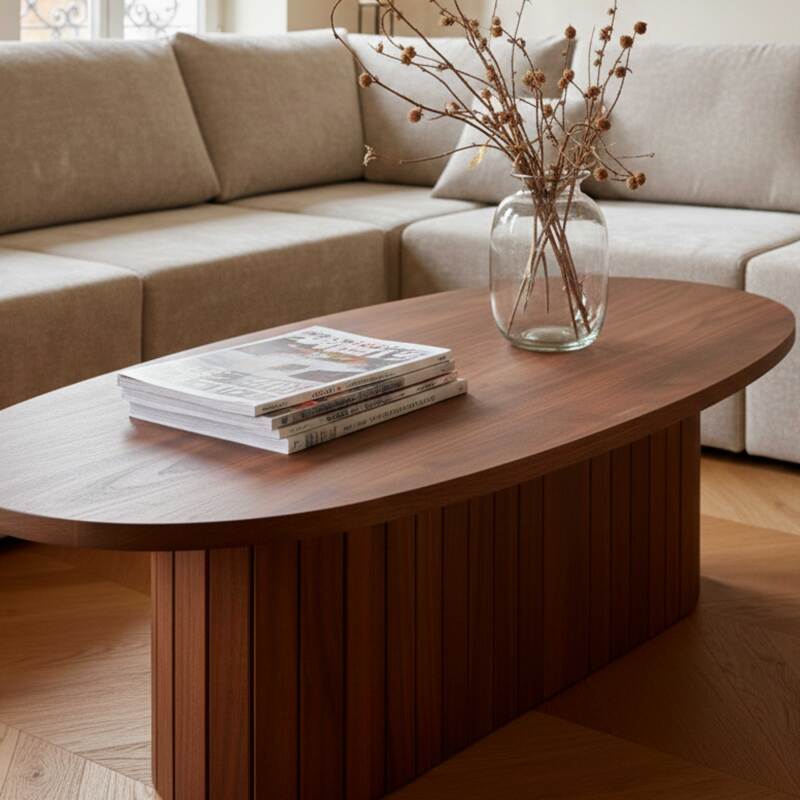 Tavolino da salotto effetto legno FSC® ovale 120x60 cm stile boho (2/8)