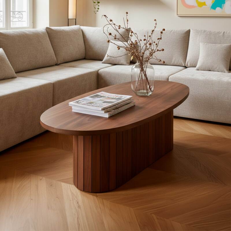 Tavolino da salotto effetto legno FSC® ovale 120x60 cm stile boho