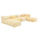 Divano modulare da esterno a righe 4 posti con 2 poltrone, 1 poltrona angolare, 1 chaise longue e 1 pouf