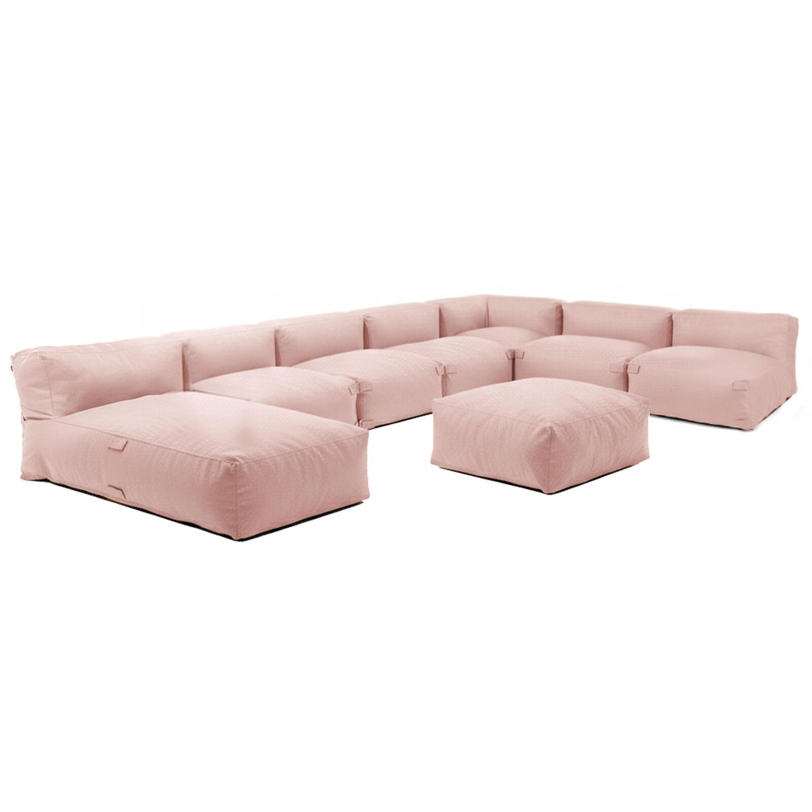 Divano modulare da esterno 7 posti con 5 poltrone, 1 poltrona angolare, 1 chaise longue e 1 pouf