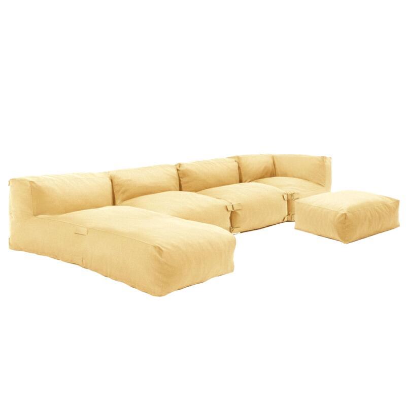 Divano modulare da esterno 4 posti con 2 poltrone, 1 poltrona angolare, 1 chaise longue e 1 pouf