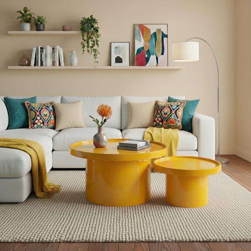 Tavolini estraibili effetto laccato rotondi Ø70 e Ø50 cm stile retrò - Set da 2