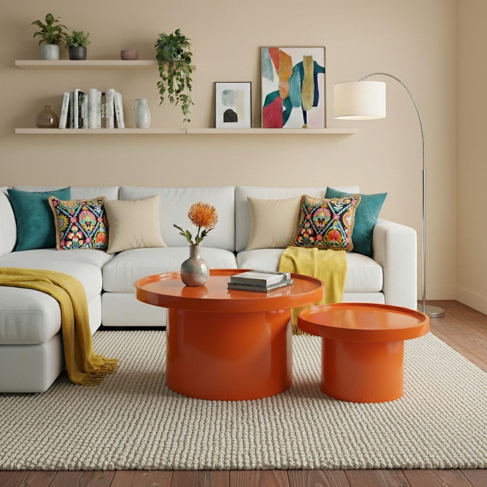 Tavolini estraibili effetto laccato rotondi Ø70 e Ø50 cm stile retrò - Set da 2