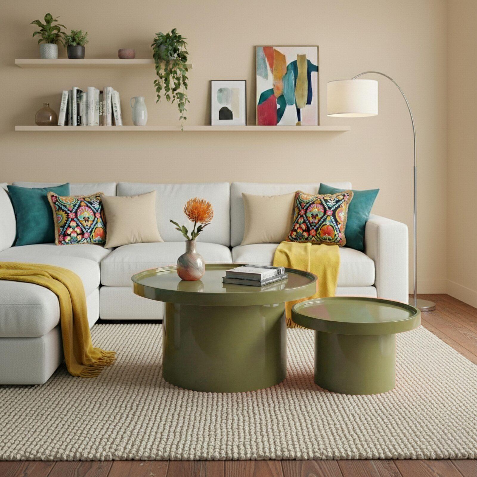 Tavolini estraibili effetto laccato rotondi Ø70 e Ø50 cm stile retrò - Set da 2