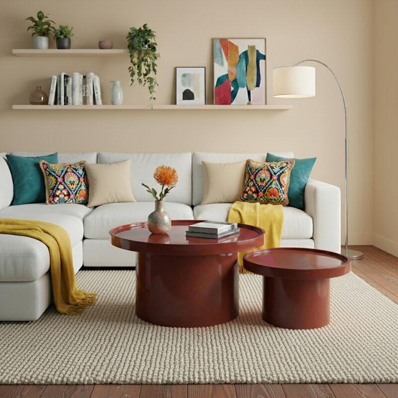 Tavolini estraibili effetto laccato rotondi Ø70 e Ø50 cm stile retrò - Set da 2