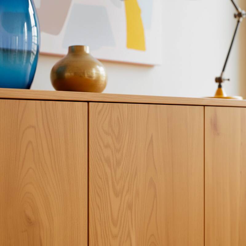 Buffet effetto legno 3 ante 120 cm stile scandinavo (3/8)