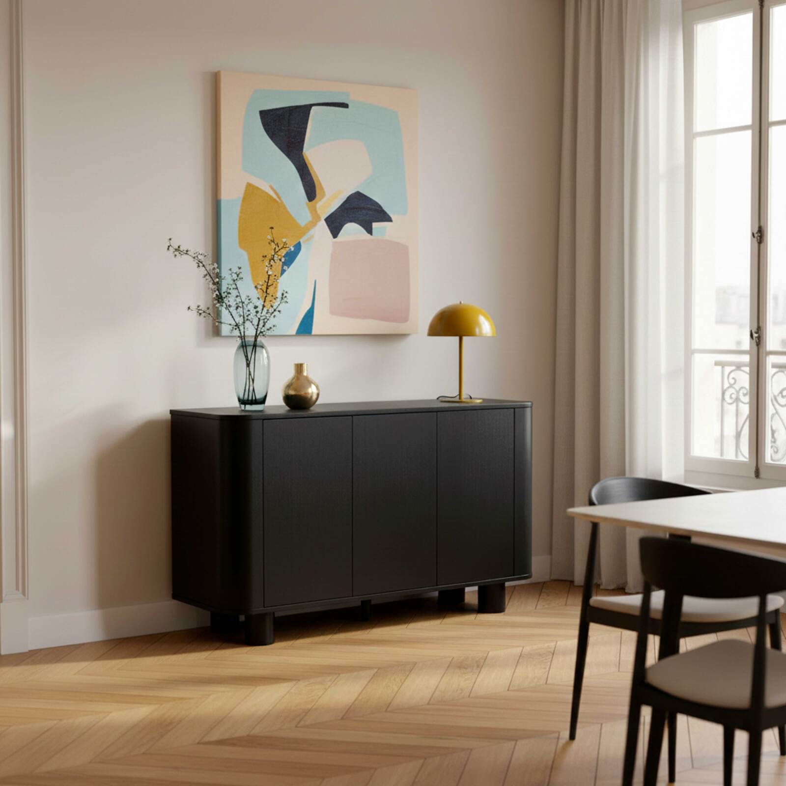 Buffet effetto legno 3 ante 120 cm stile scandinavo