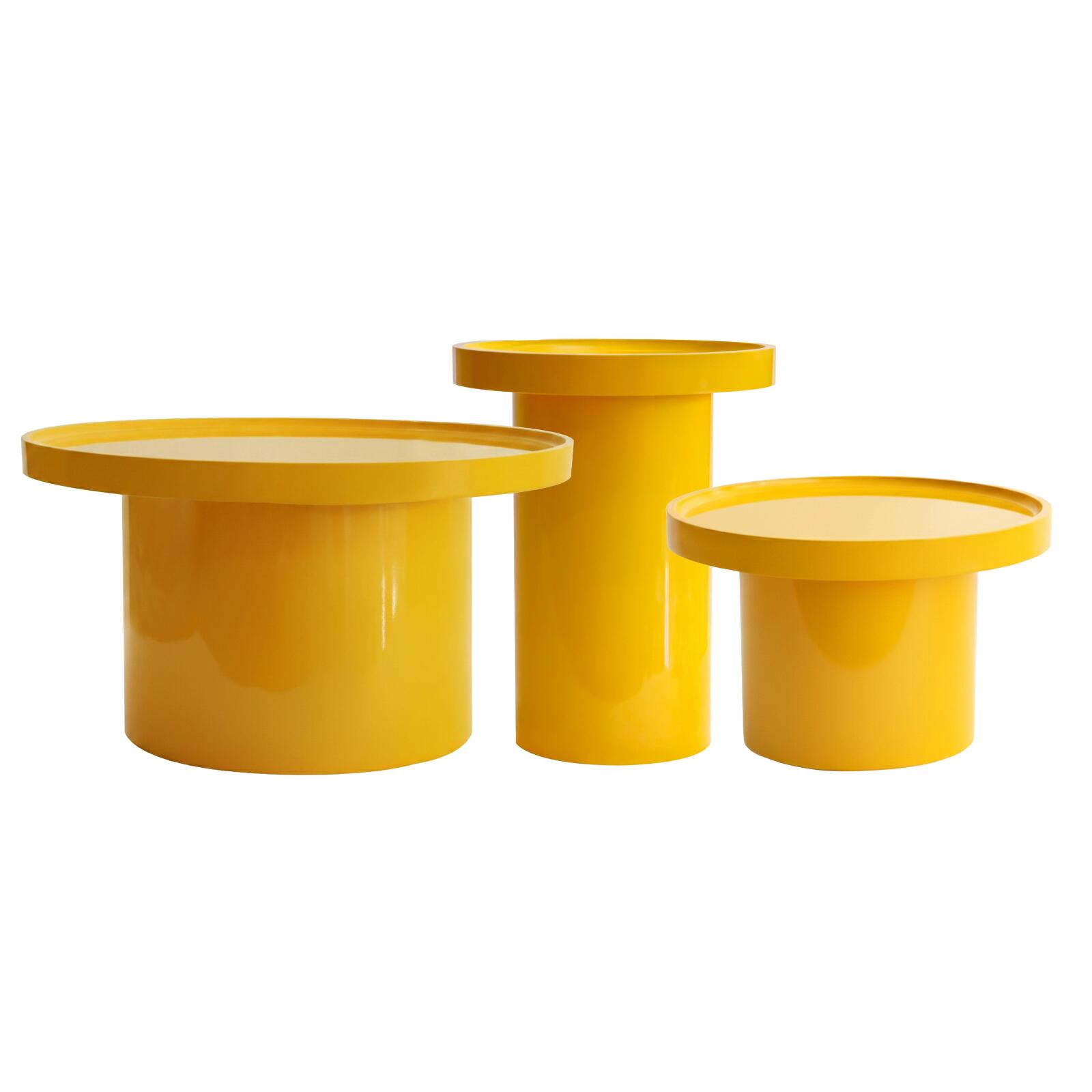 Tavolini estraibili effetto laccato rotondi Ø70, Ø50 e Ø40 cm stile retrò - Set da 3