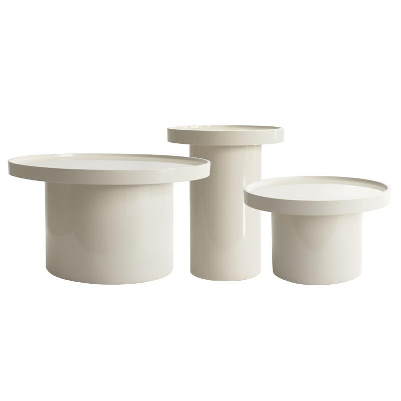 Tavolini estraibili effetto laccato rotondi Ø70, Ø50 e Ø40 cm stile retrò - Set da 3