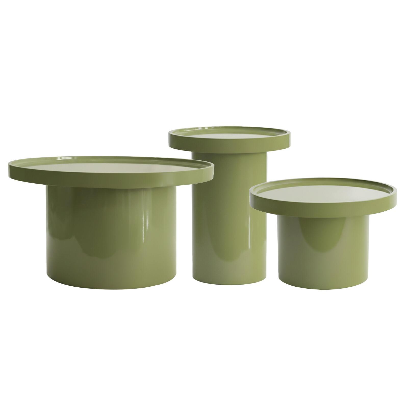 Tavolini estraibili effetto laccato rotondi Ø70, Ø50 e Ø40 cm stile retrò - Set da 3