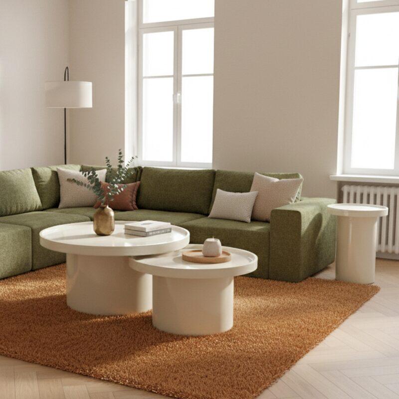 Tavolini estraibili effetto laccato rotondi Ø70, Ø50 e Ø40 cm stile retrò - Set da 3