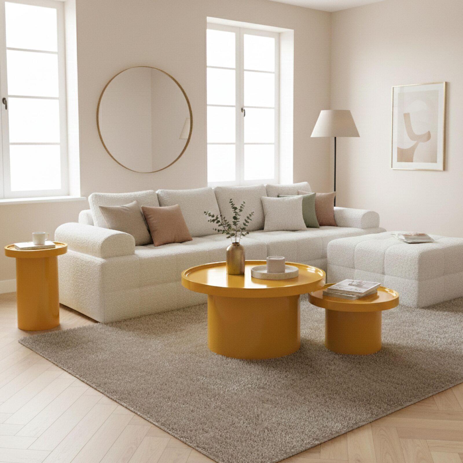 Tavolini estraibili effetto laccato rotondi Ø70, Ø50 e Ø40 cm stile retrò - Set da 3