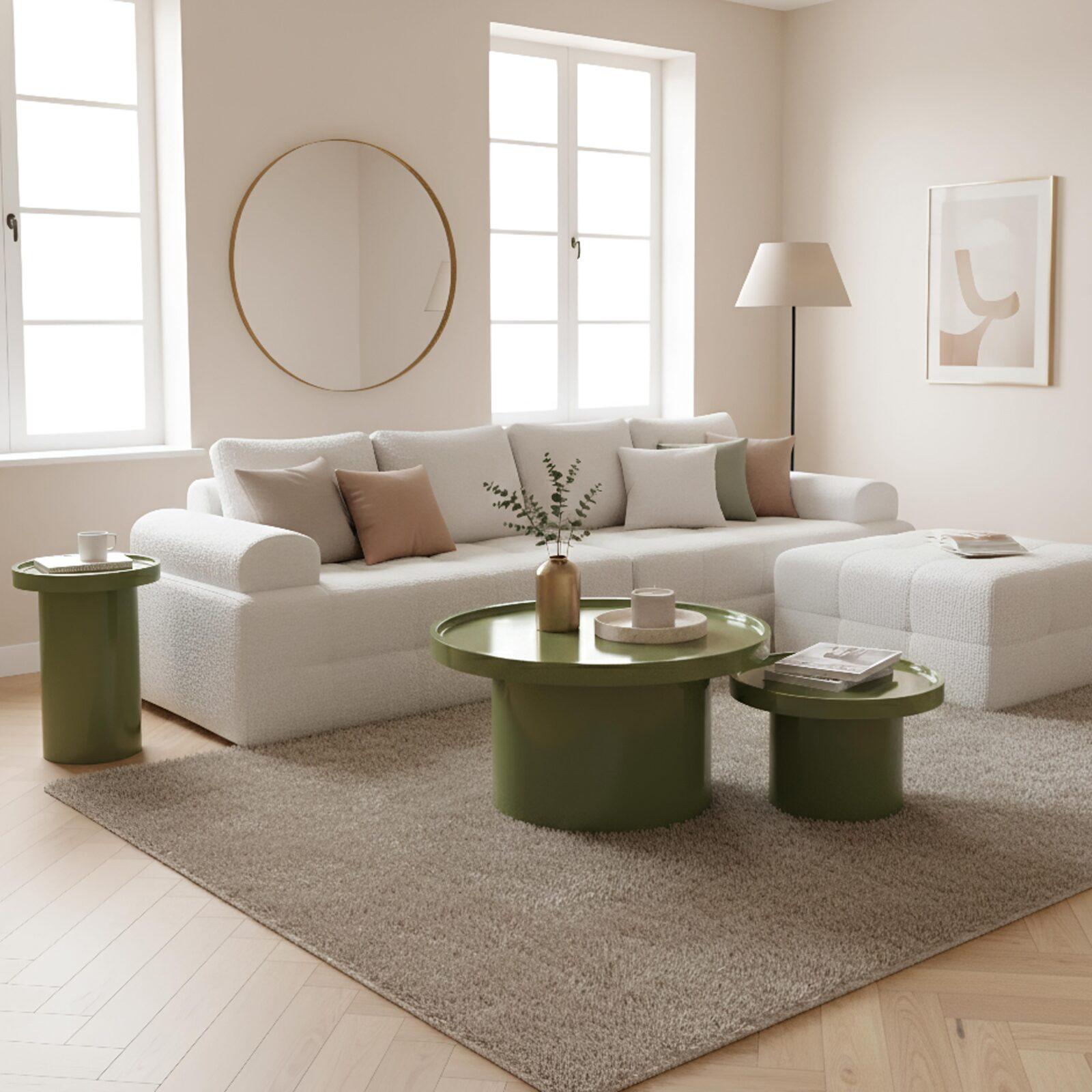 Tavolini estraibili effetto laccato rotondi Ø70, Ø50 e Ø40 cm stile retrò - Set da 3