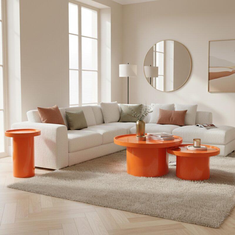 Tavolini estraibili effetto laccato rotondi Ø70, Ø50 e Ø40 cm stile retrò - Set da 3