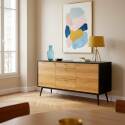 Buffet effetto legno chiaro 2 ante 3 cassetti 150 cm stile scandinavo