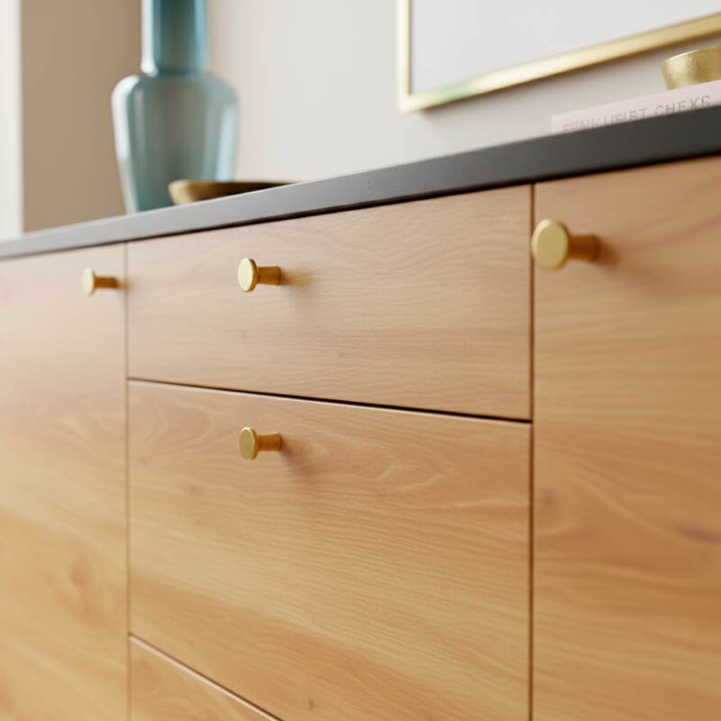 Buffet effetto legno chiaro 2 ante 3 cassetti 150 cm stile scandinavo (3/8)