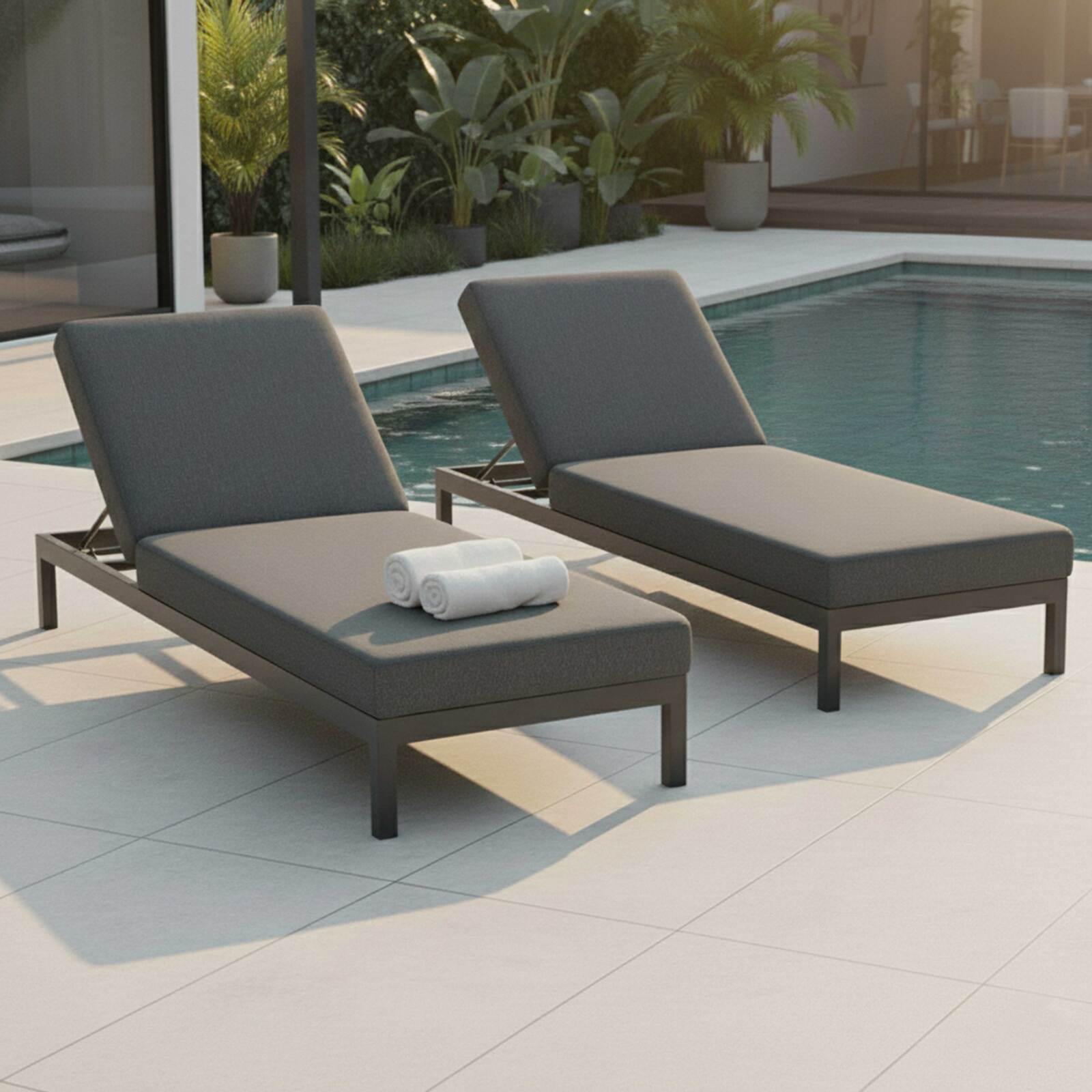 Sdraio da giardino in alluminio reclinabili 5 posizioni con cuscino - Set di 2