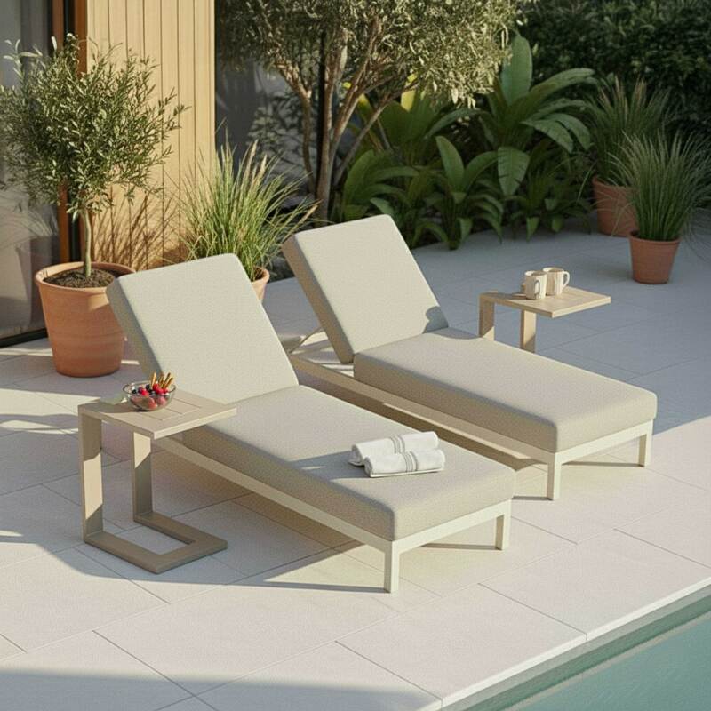 Sdraio da giardino in aluminio reclinabili 5 posizioni con cuscino e ripiano - Set di 2