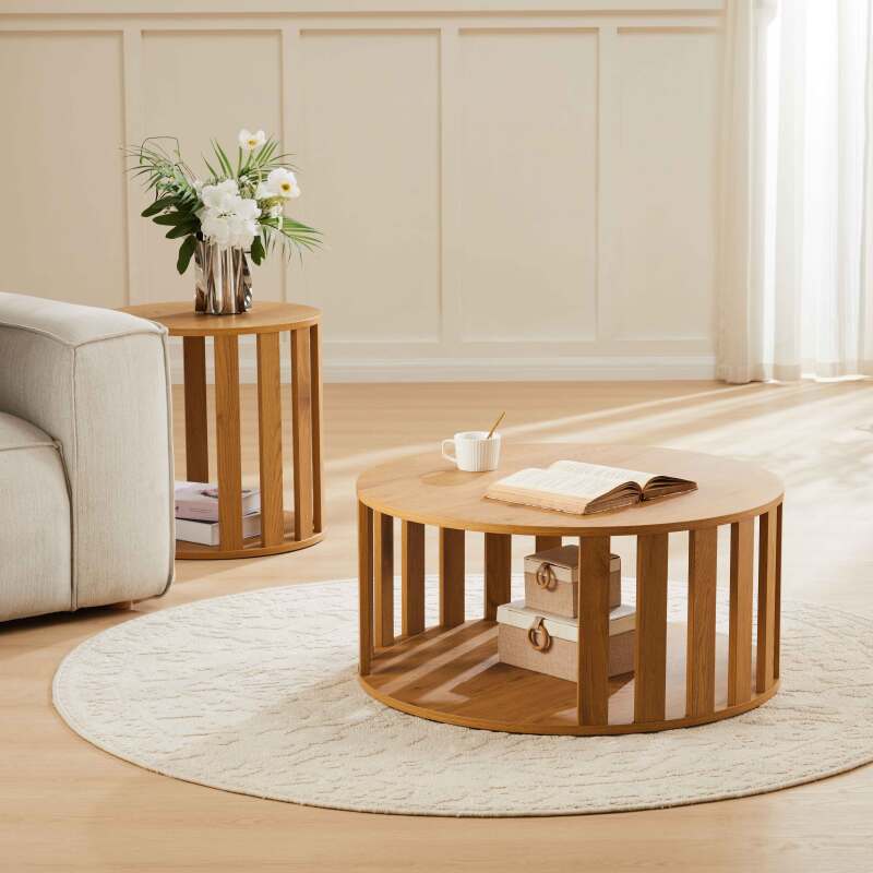 Tavolini estraibili effetto legno rotondi Ø50 e Ø75 cm - Per 2 - Lifestyle