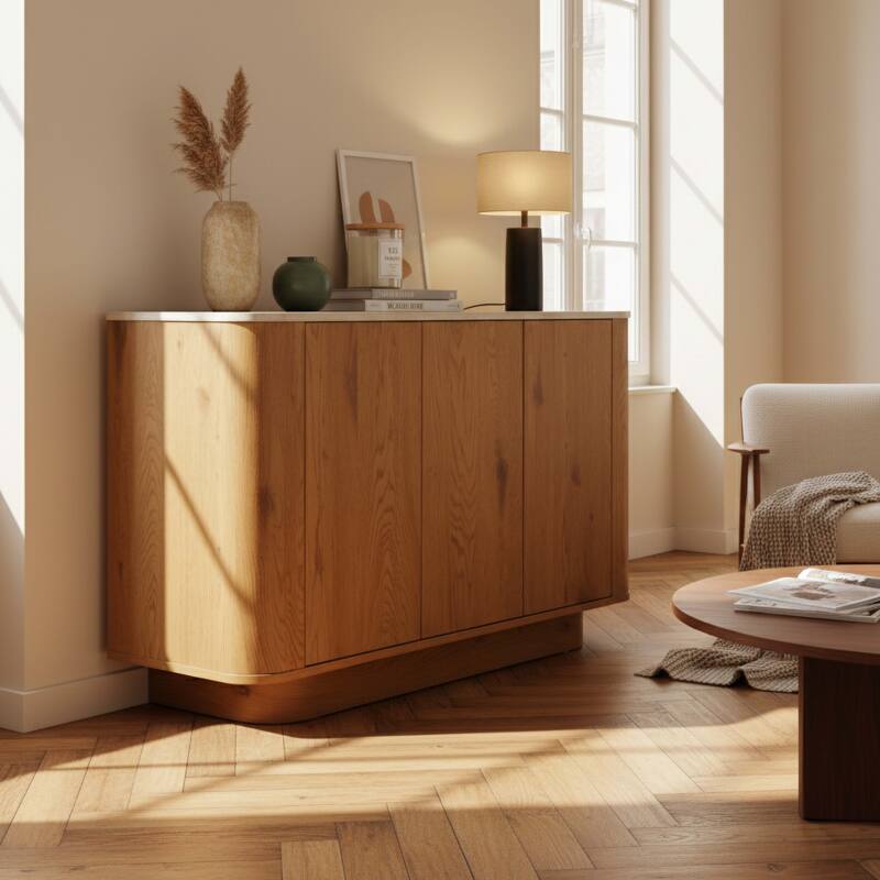 Buffet effetto legno FSC® 3 ante 120 cm stile scandinavo