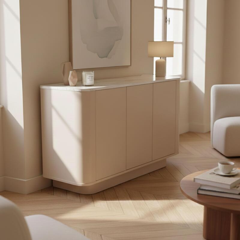 Buffet unito FSC® 3 ante 120 cm vassoio effetto travertino - Lifestyle