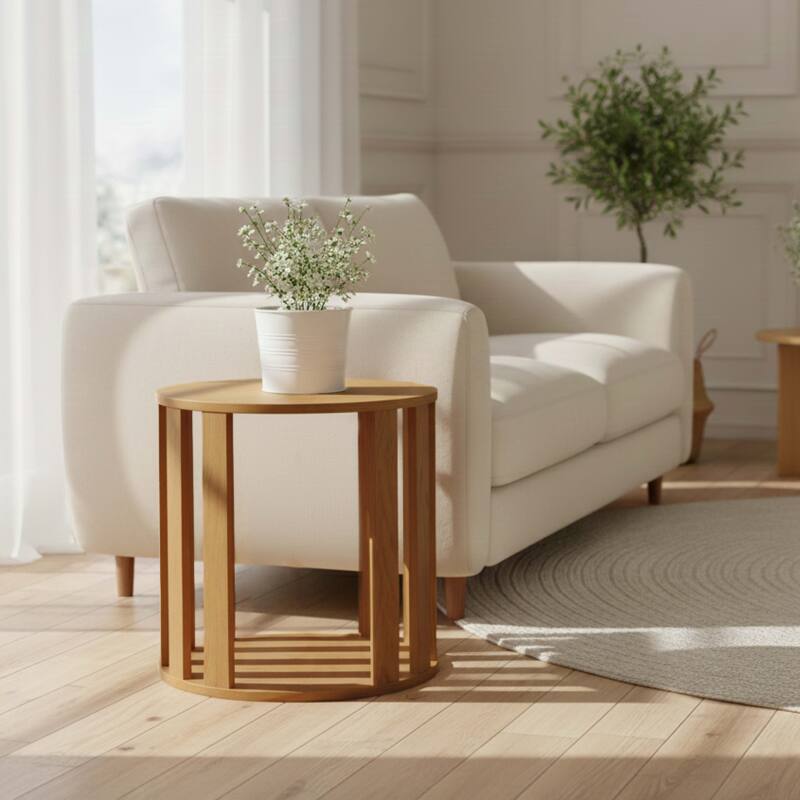 Tavolino da salotto effetto legno FSC® rotondo Ø50 cm - Lifestyle