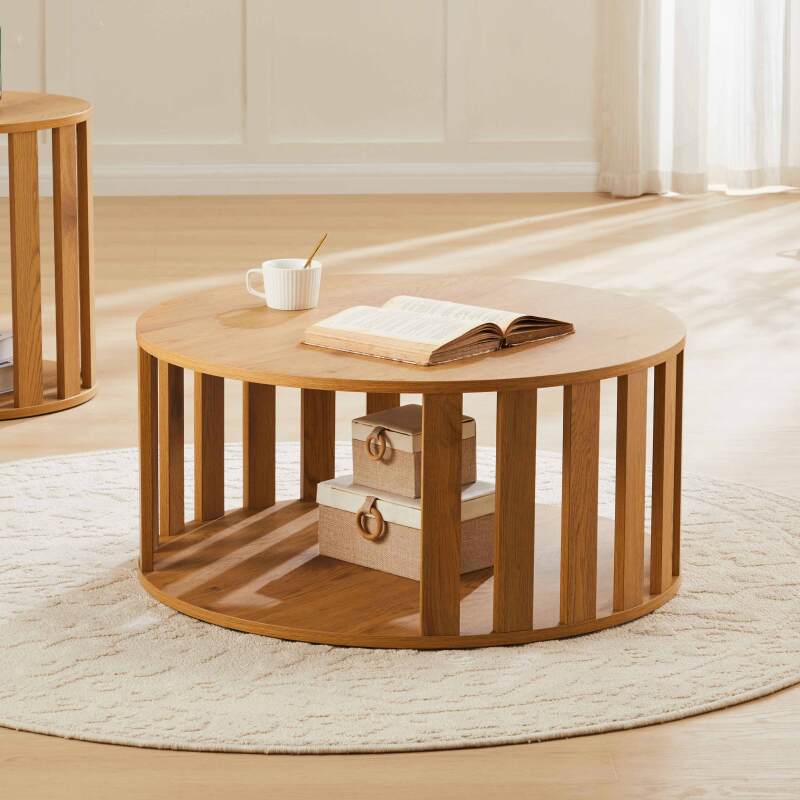 Tavolino da salotto effetto legno FSC® rotondo Ø75 cm - Lifestyle