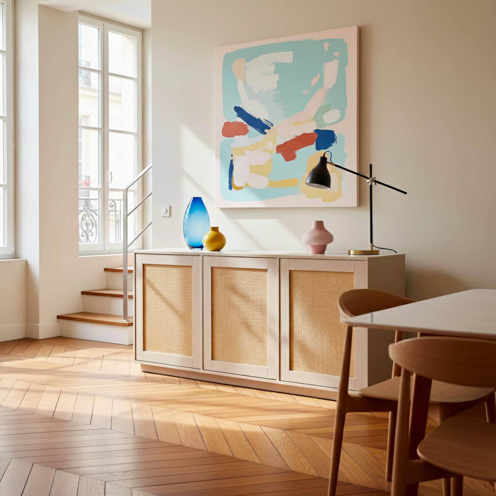 Buffet effetto legno FSC® 3 ante 160 cm stile scandinavo