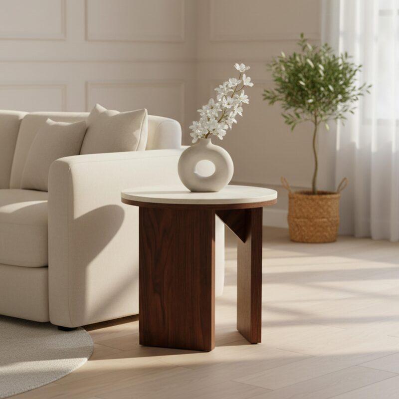 Tavolino da salotto effetto legno FSC® rotondo Ø50 cm - Lifestyle