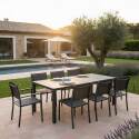 Tavolo da giardino in alluminio e ceramica effetto legno 185x95 cm e 8 sedie in textilene - Lifestyle