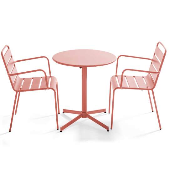 Tavolo da giardino rotondo da bistrò ⌀70 x 72 cm pieghevole e 2 sedie con braccioli in metallo