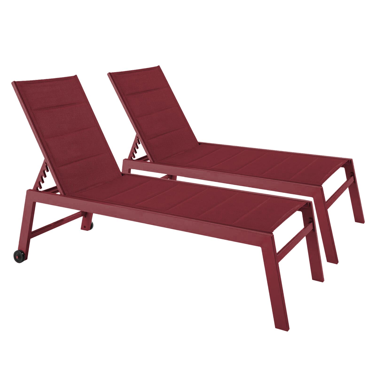 Sdraio da giardino in alluminio e textilene reclinabili in 5 posizioni con ruote - Set di 2