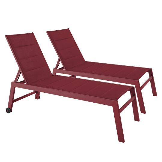 Sdraio da giardino in alluminio e textilene reclinabili in 5 posizioni con ruote - Set di 2 | Oviala