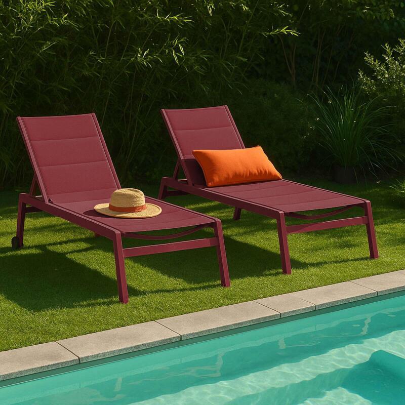 Sdraio da giardino in alluminio e textilene reclinabili in 5 posizioni con ruote - Set di 2 - Lifestyle