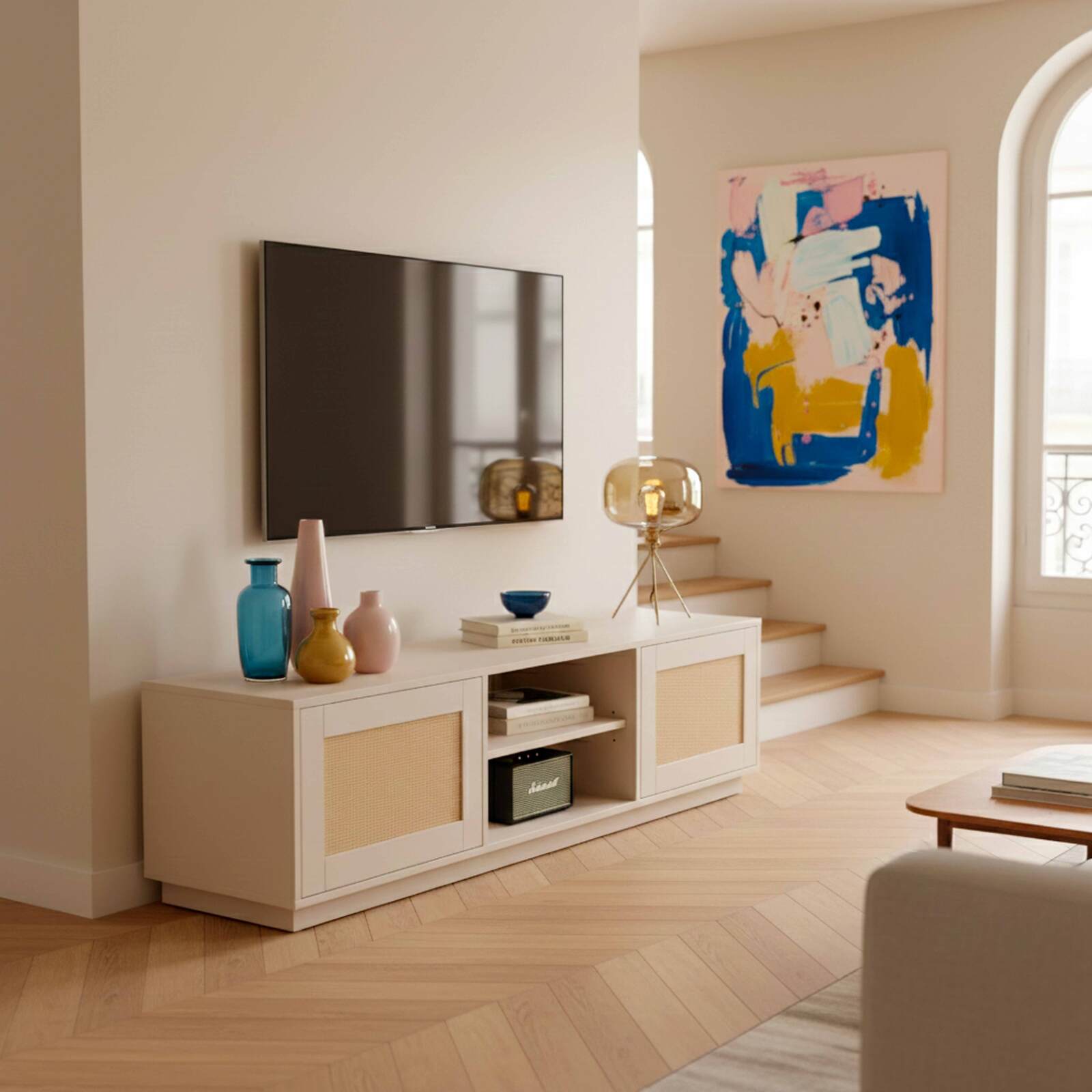 Mobile TV in effetto legno FSC® 160 cm stile boho