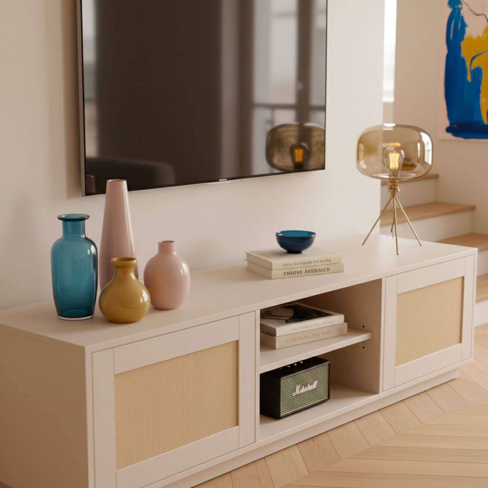 Mobile TV in effetto legno FSC® 160 cm stile boho