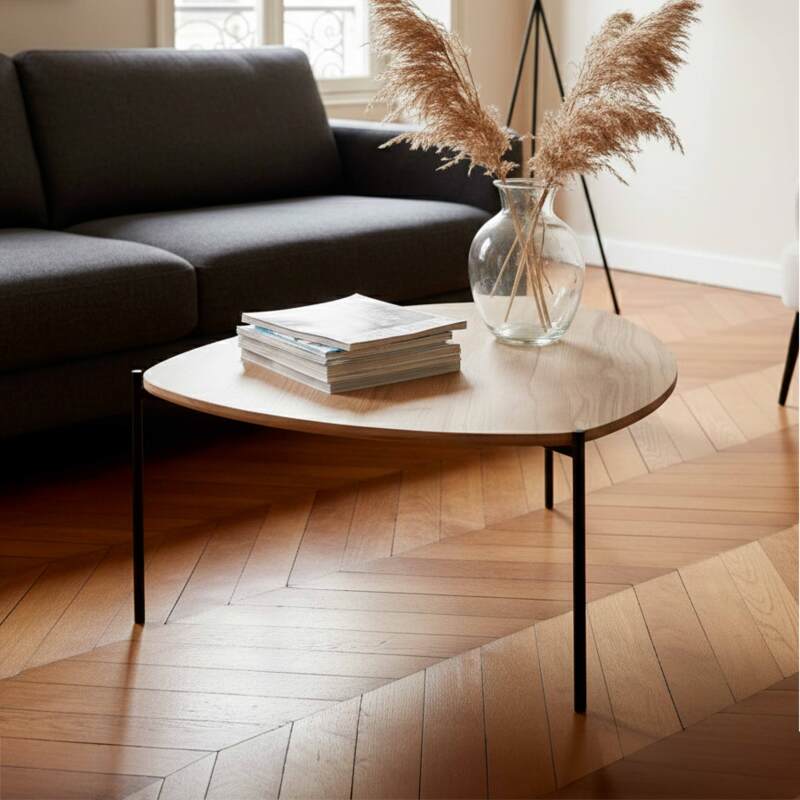 Tavolino da salotto in metallo e effetto legno triangolare 90x90 cm (4/6)