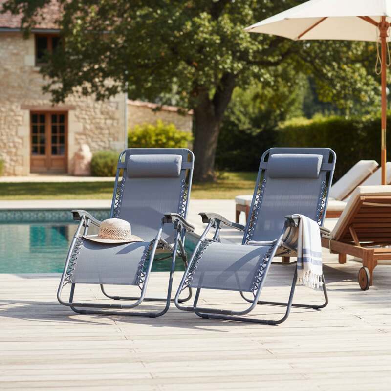 Poltrona relax da giardino in metallo e textilene reclinabili - Set di 2 - Lifestyle