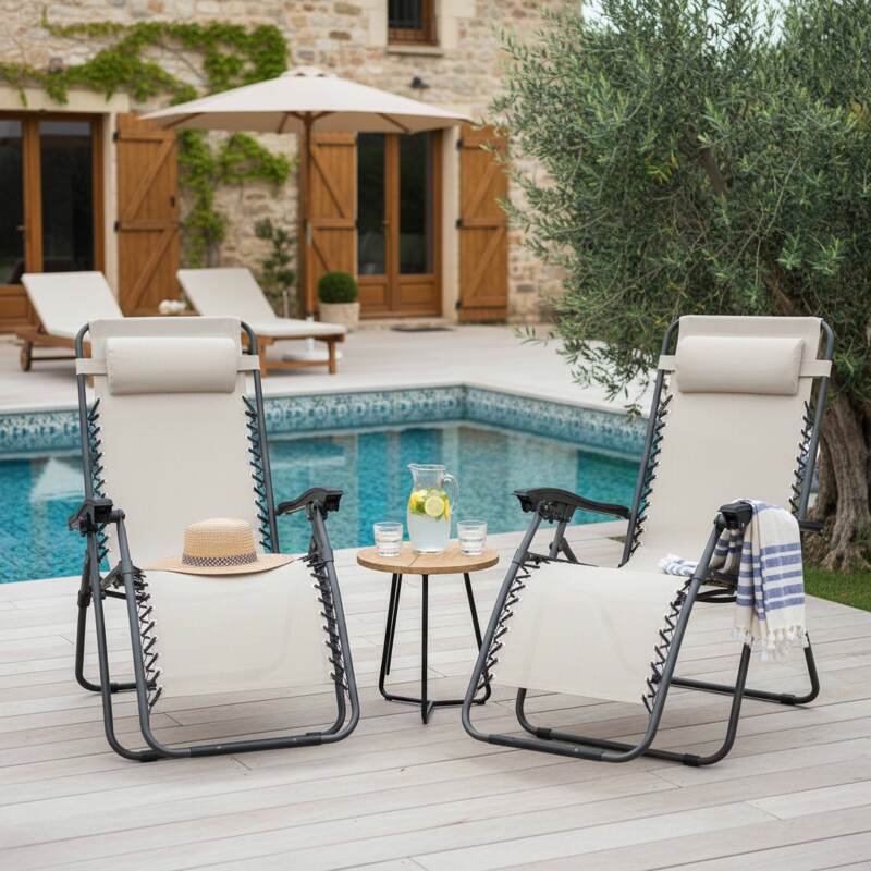 Poltrona relax da giardino in metallo e textilene reclinabili - Set di 2 - Lifestyle