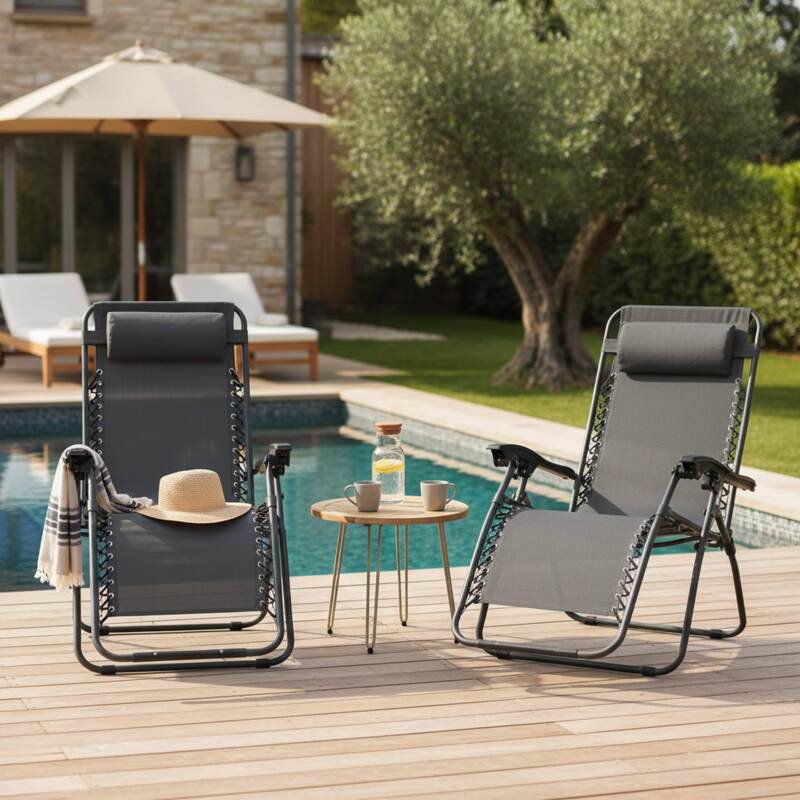 Poltrona relax da giardino in metallo e textilene reclinabili - Set di 2 - Lifestyle